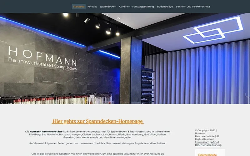Alte Website von Hofmann Raum vor dem Relaunch